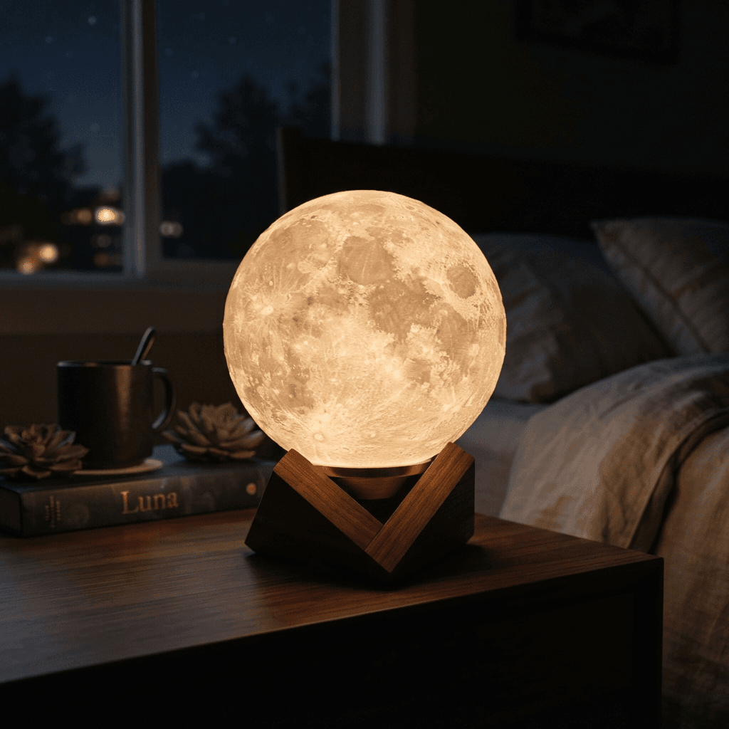 Luminária Lua Cheia com LED & Base Facetada